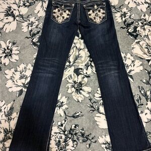 L.A. Idol Bedazzled Glam Boot Cut Jeans - Dark Blue